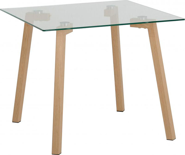 Morton Lamp Table in Clear Glass With Oak Effect Veneer